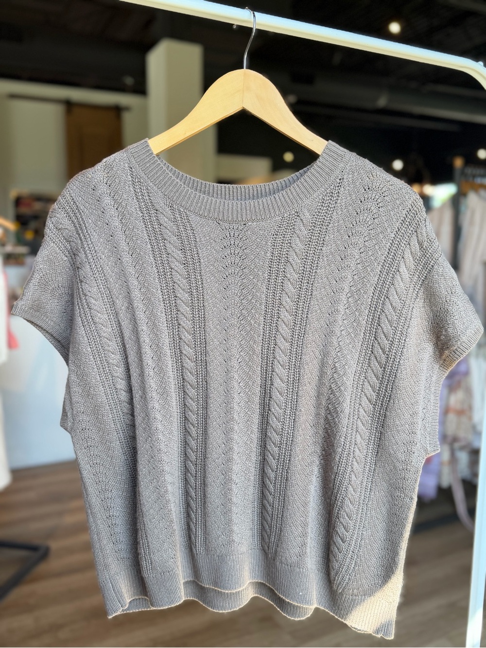 Splendid Light Cedar Brown Cable-Knit Crewneck Sweater